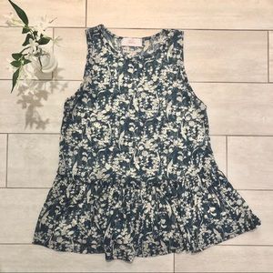 Braeve sheer blue and white floral peplum tank